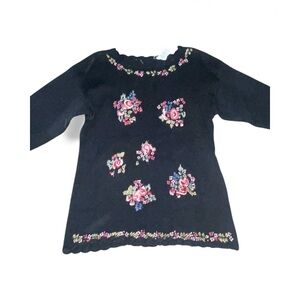 Floral Embroidered Black Sweater